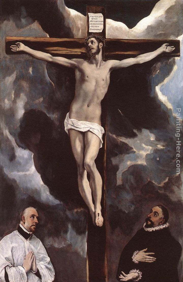 Christ on the Cross Adored by Donors painting - El Greco Christ on the Cross Adored by Donors art painting